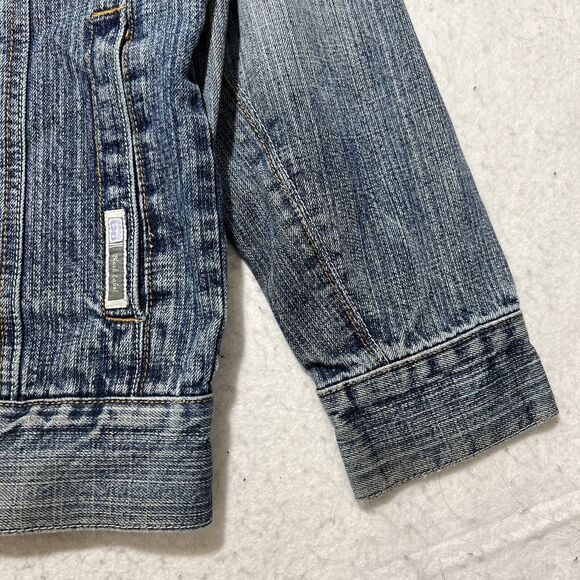 GB Black Label Men's Large Denim Jean Jacket Light Blue Distressed Metal Buttons - Picture 4 of 12